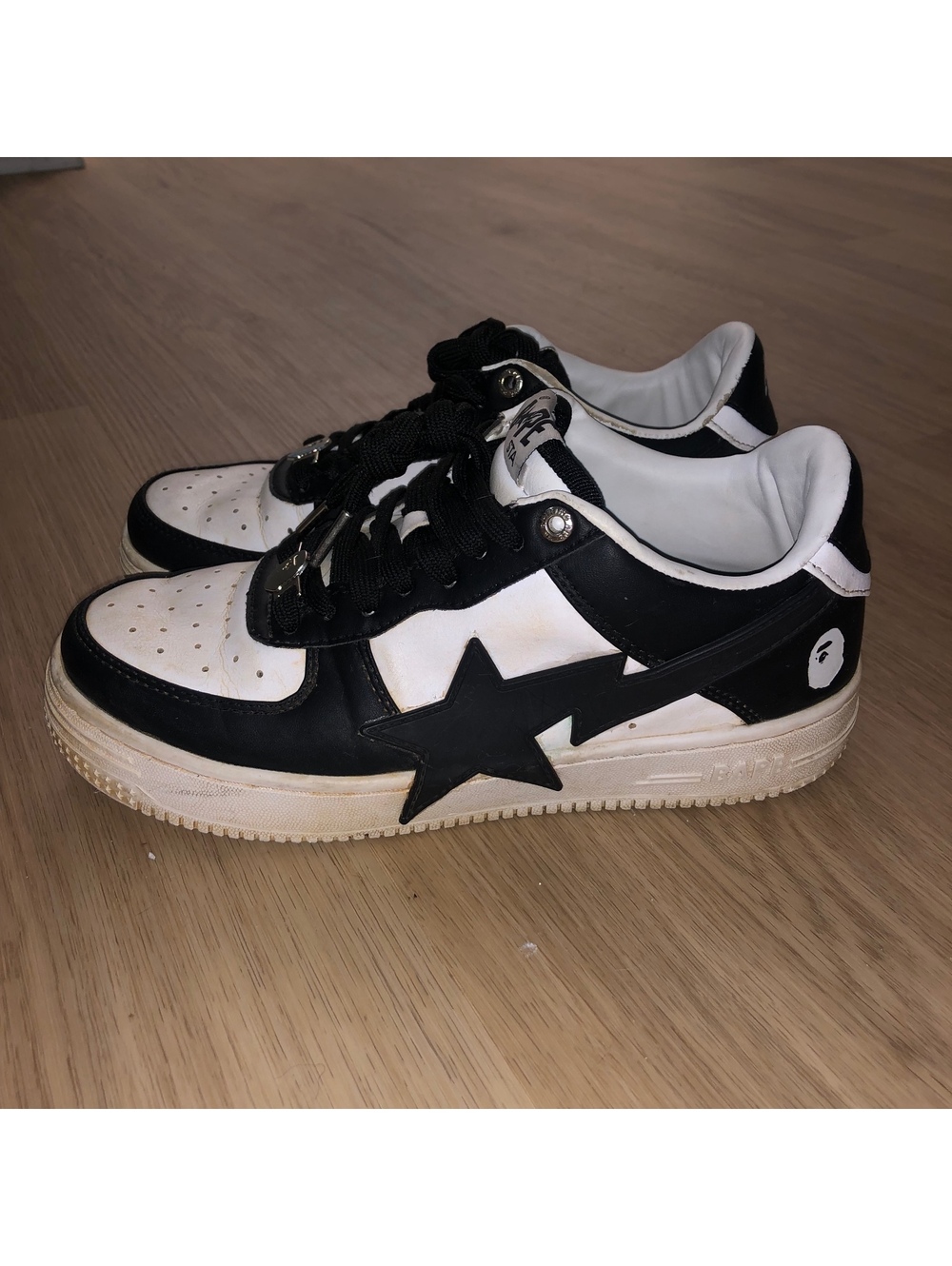 BAPE STA OS BLACK WHITE BATHING APE #2 SNEAKERS SHOES MENS SIZE 7 WOMENS 8.5